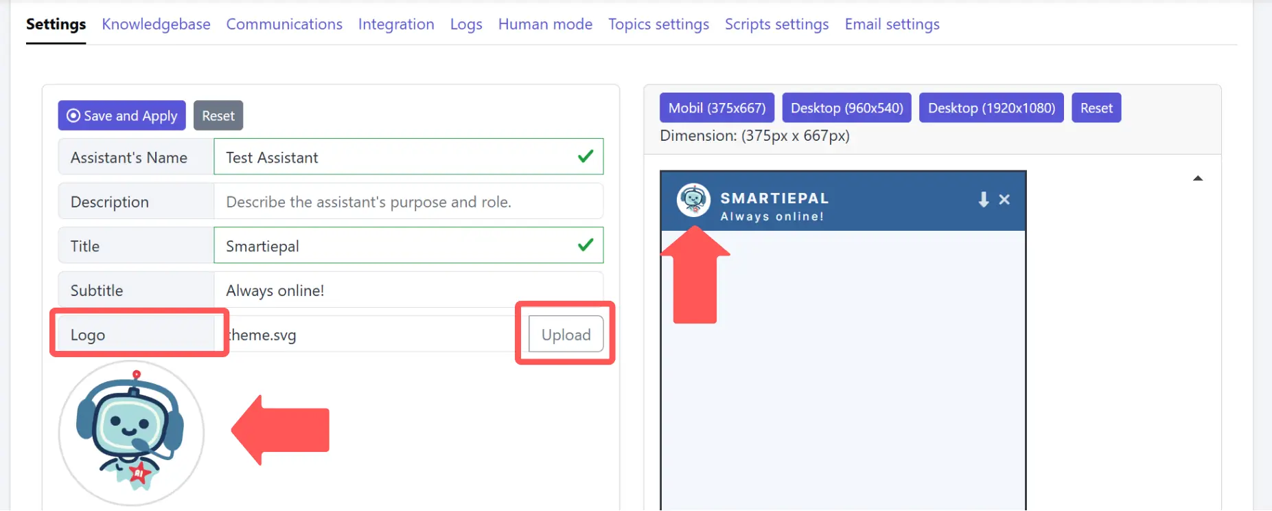 Custom icon upload interface and preview