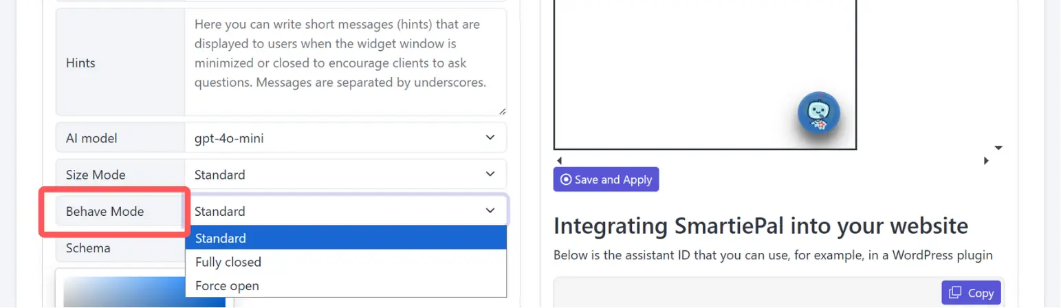 Behavior mode settings for chat display