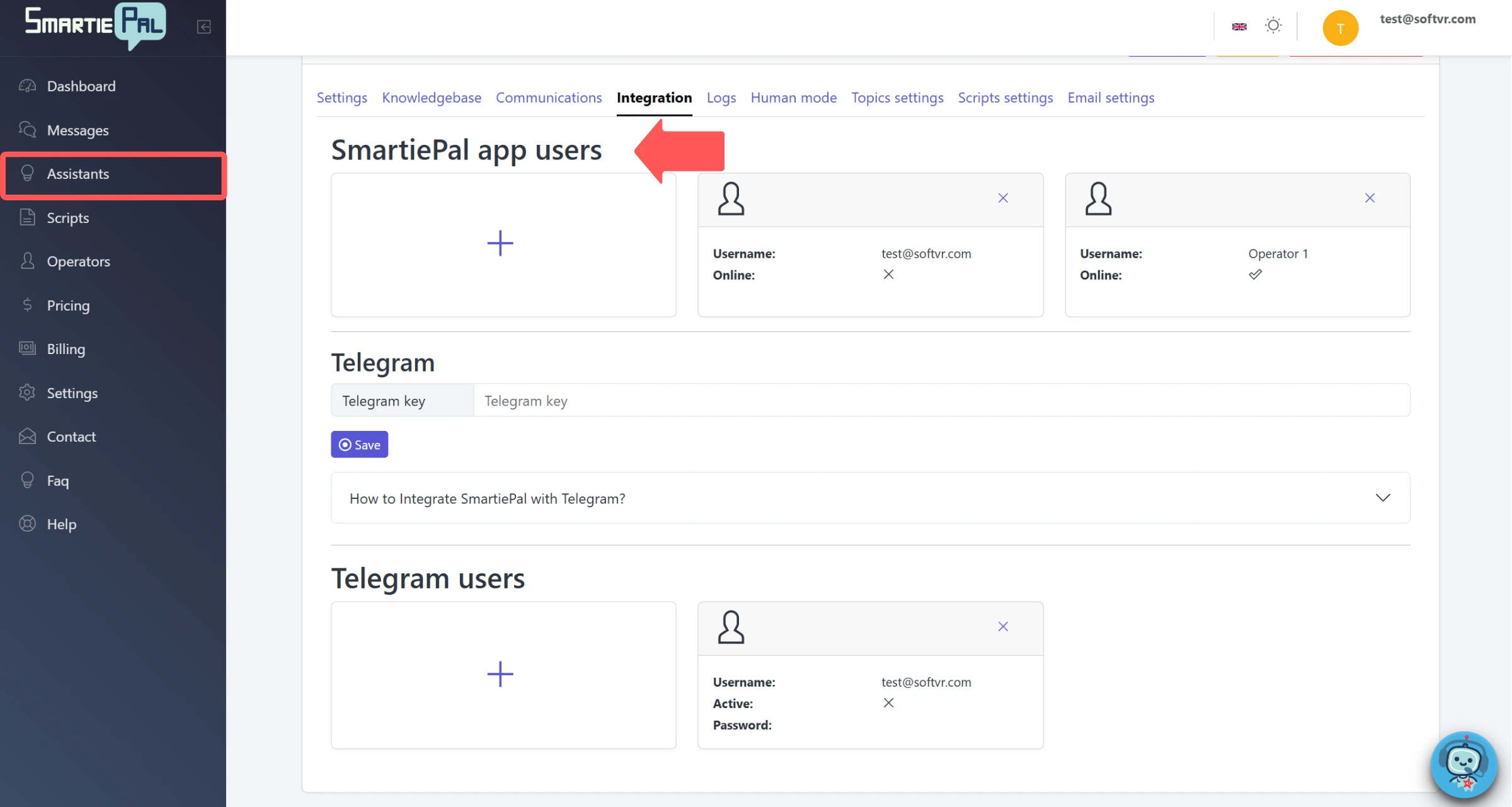 Assigning operators to assistant