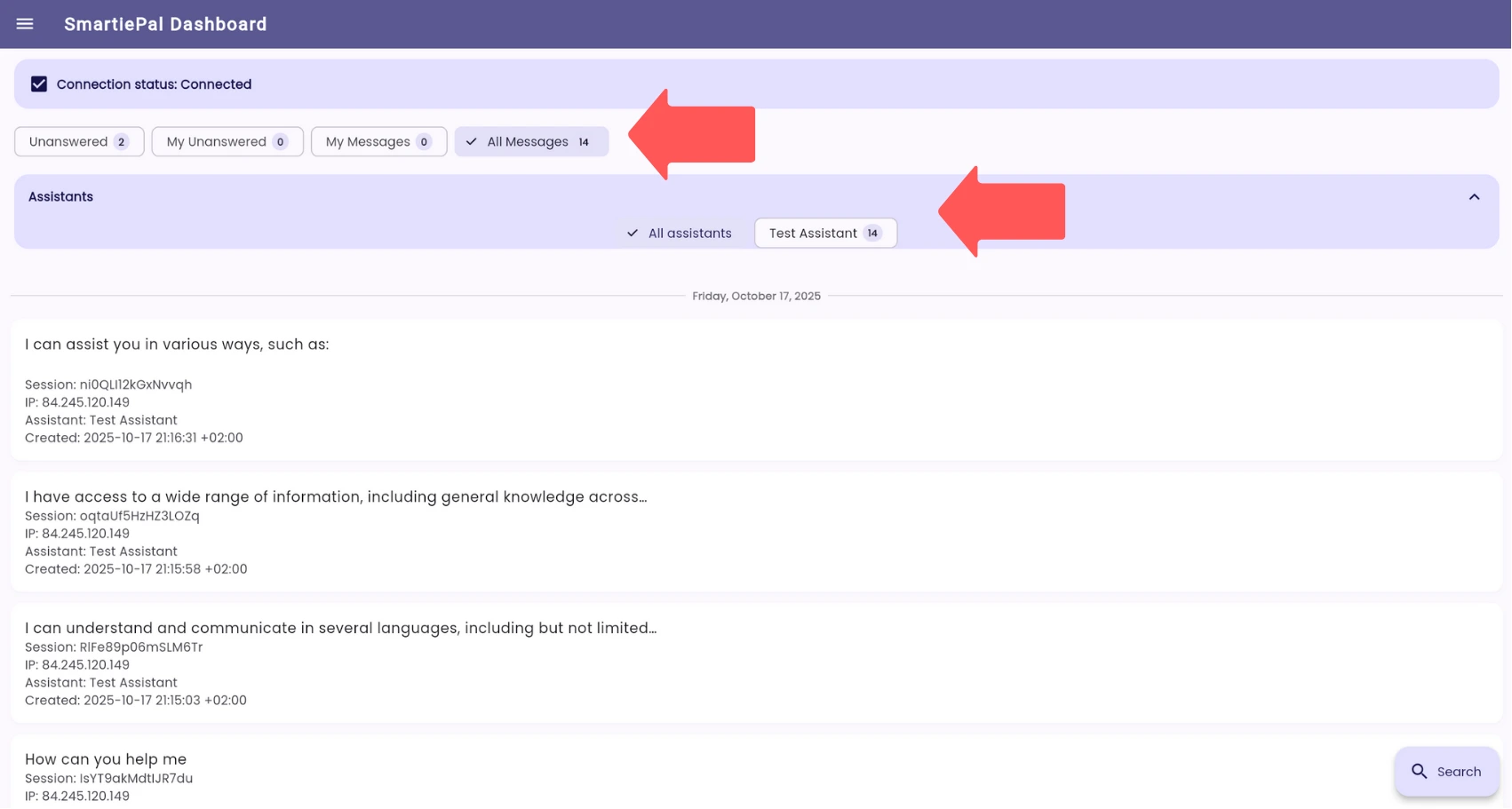 Operator dashboard main interface