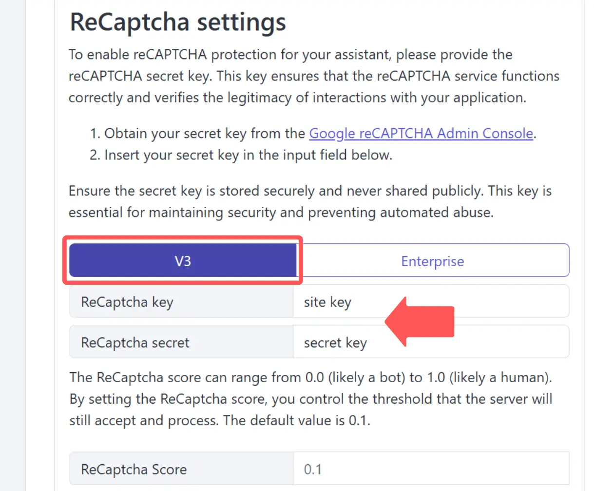 SmartiePal admin console reCAPTCHA configuration