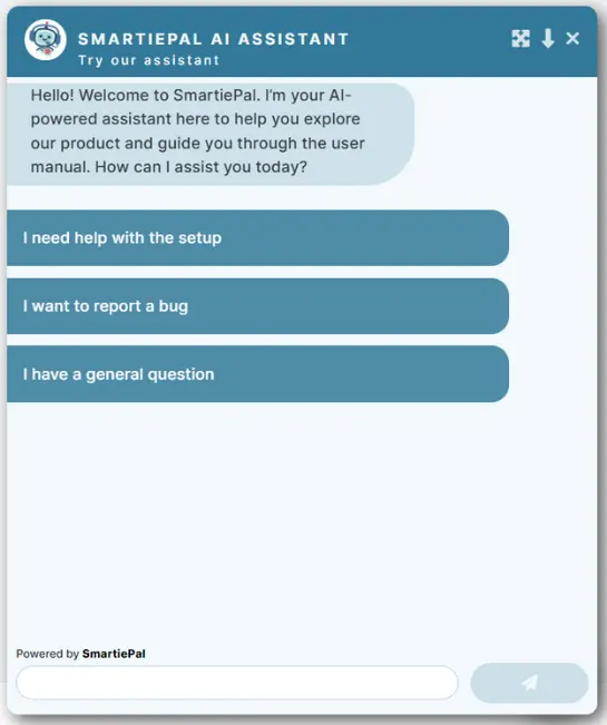 SmartiePal chatbot window open