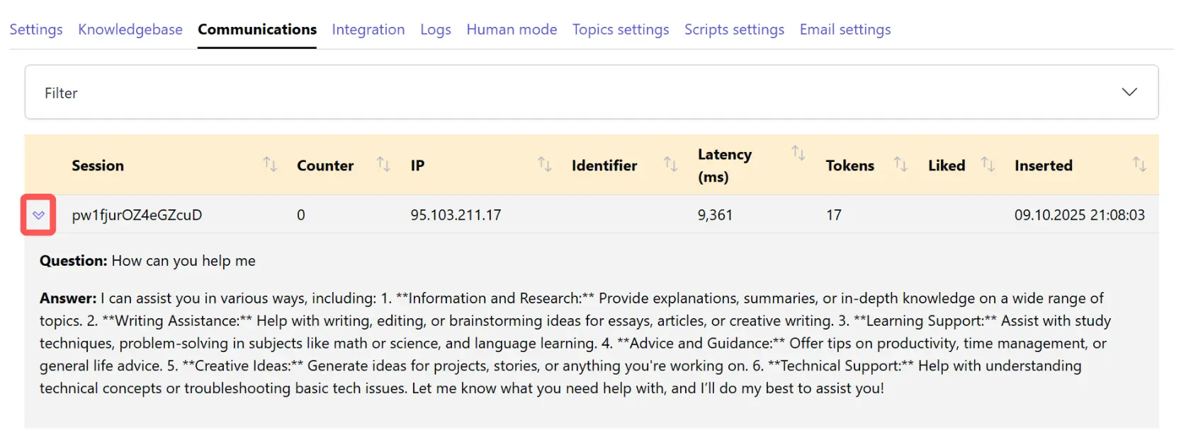 Expanded conversation showing full message thread