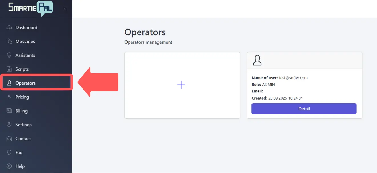 Operators management interface