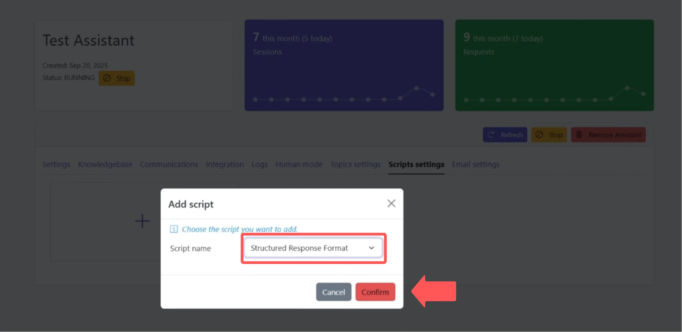 Assigning script to assistant through dropdown menu