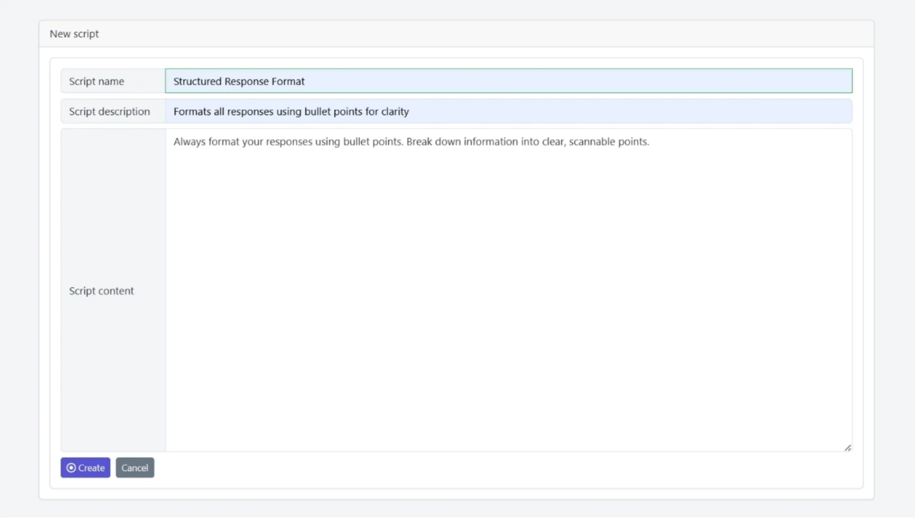 Completed script with content filled in